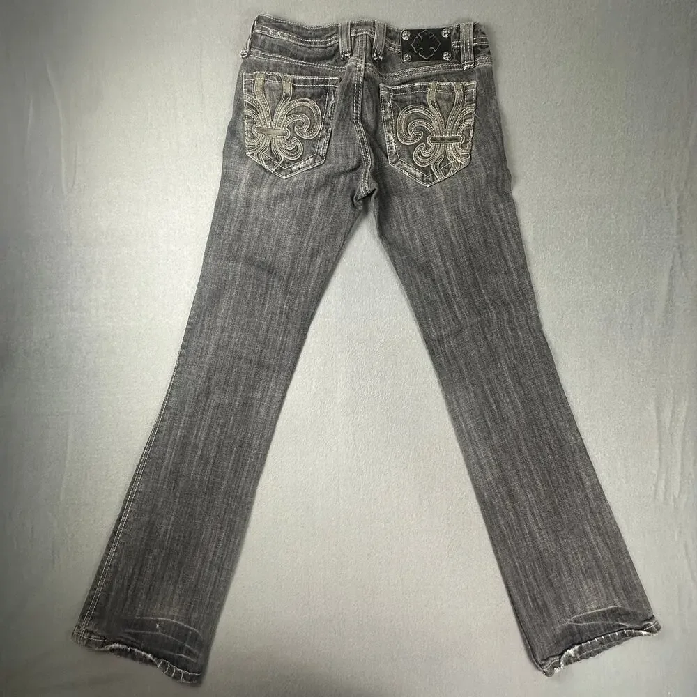 Miss Me Seattle Jeans Womens 28 Bootcut Fleur De Lis Embroidered - Picture 2 of 10